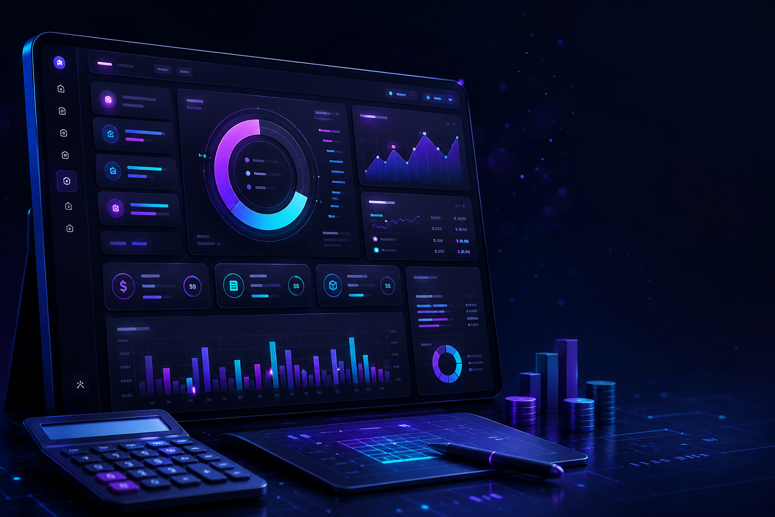 MakerCost futuristic cost calculator dashboard